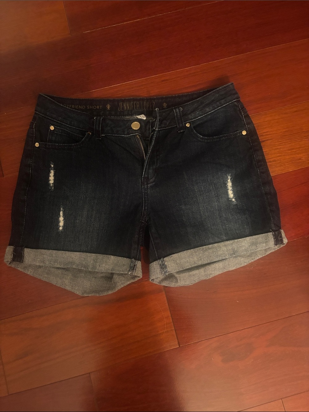 Jennifer Lopez Dark Wash Rolled Cuff Denim Shorts
